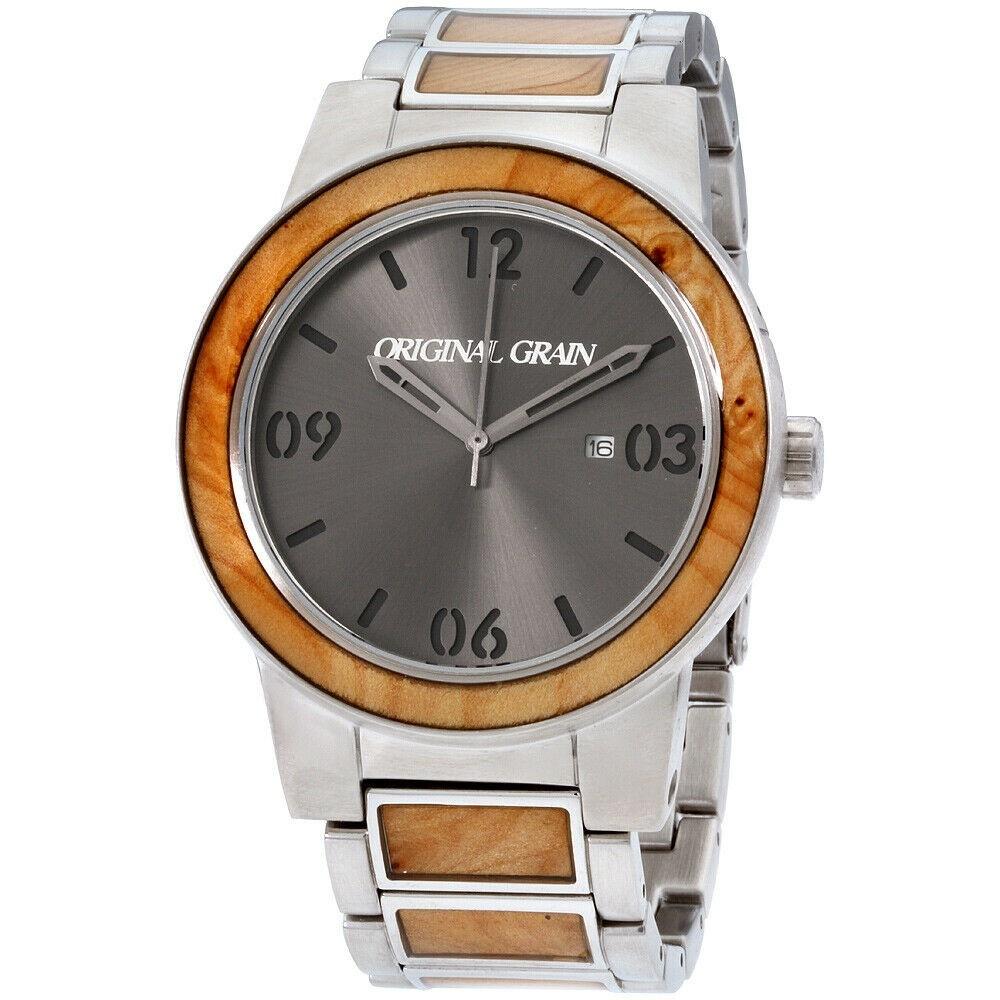 Original Grain Men's OG-10-008 Burlwood Barrel Two-Tone Stainless Steel with Wood Inlay Watch
