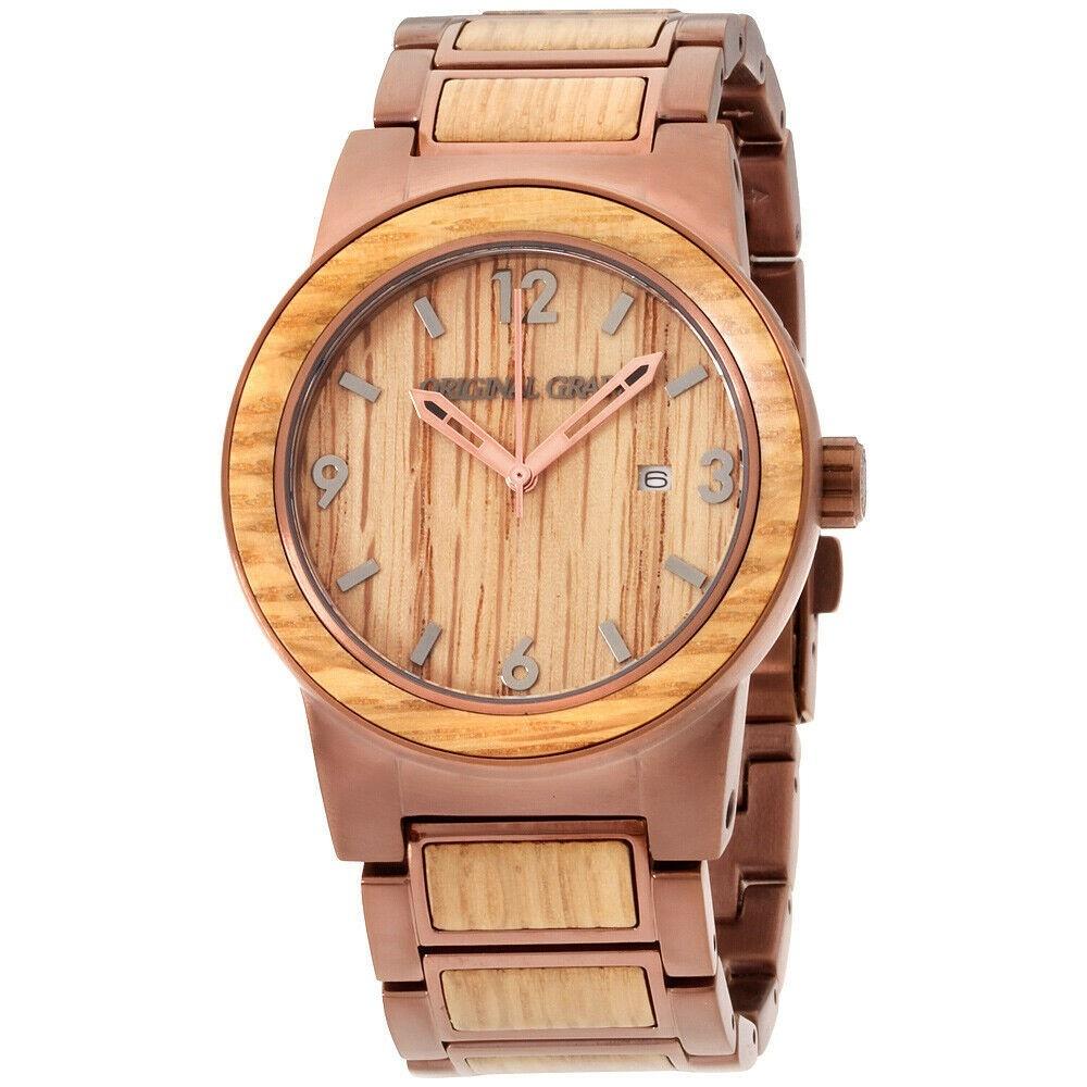 Original Grain Men&#39;s OG-11-003 Whiskey Barrel Two-Tone Stainless Steel with Wood Inlay Watch