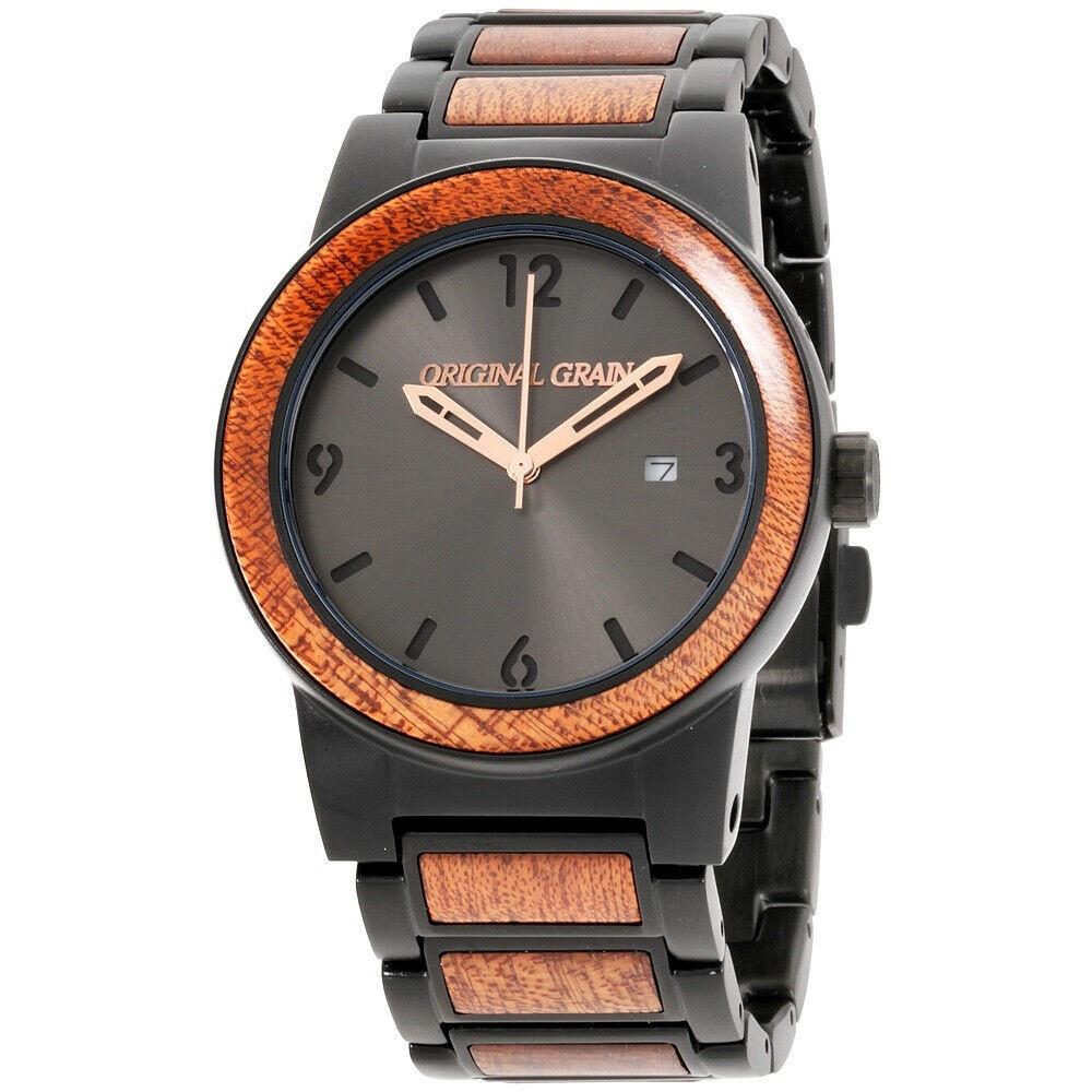 Original Grain Men&#39;s OG-11-004 Sapele Barrel Two-Tone Stainless Steel with Wood Inlay Watch