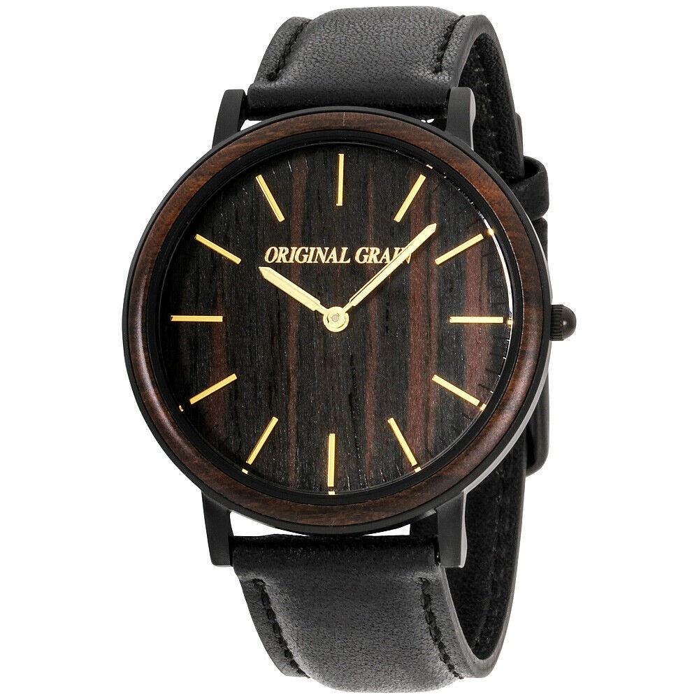 Original Grain Men's OG-4020-EB-BLK-L Minimalist Black Leather Watch