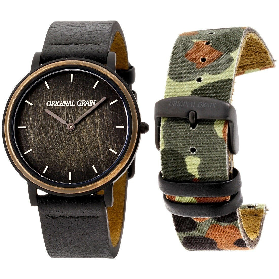 Original Grain Men's OG-4020-MILBLK Minimalist Black Leather Watch