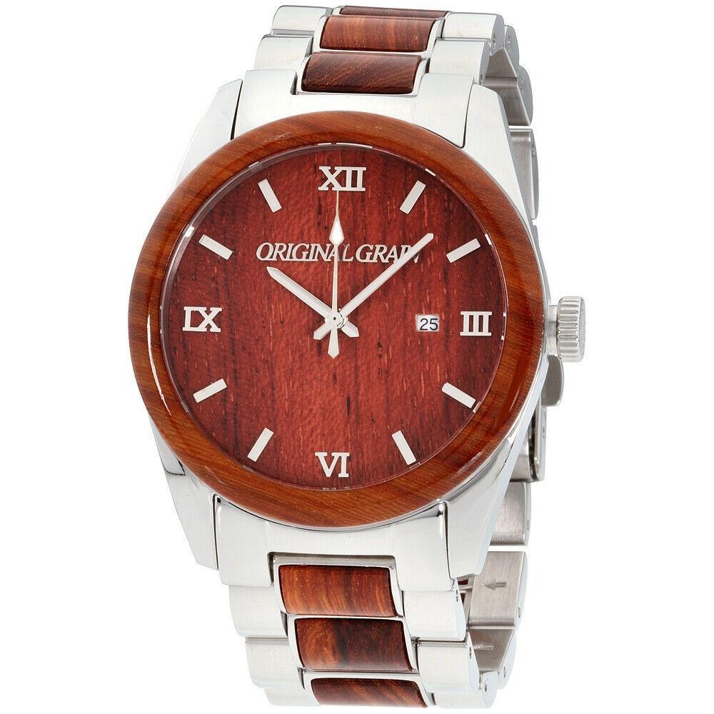Original Grain Men&#39;s OG-C2-001 Classic Two-Tone Stainless Steel with Wood Inlay Watch
