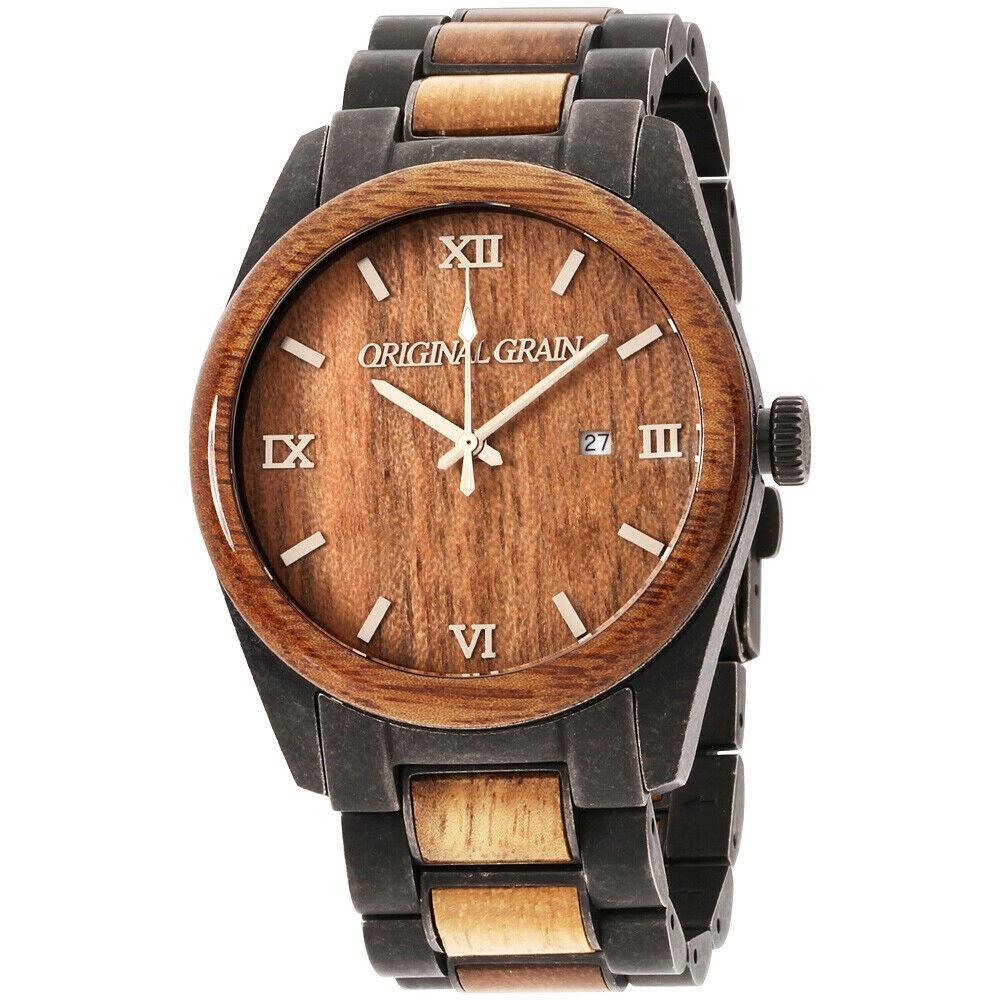 Original Grain Men&#39;s OG-C2-006 Classic Two-Tone Stainless Steel with Wood Inlay Watch