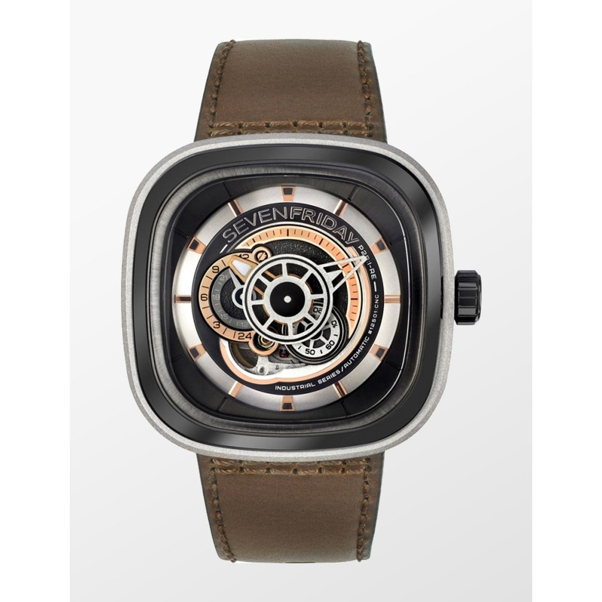 Sevenfriday Men&#39;s P2B-01 Industrial Brown Leather Watch