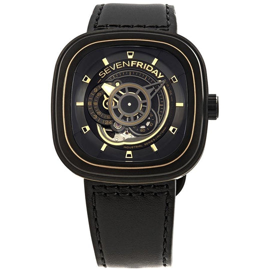 SevenFriday Men's P2B-02 P-Series Black Leather Watch