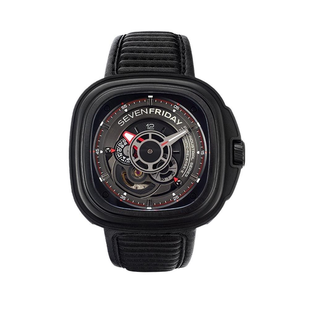Sevenfriday Men&#39;s P3B-01 P-Series Black Leather Watch
