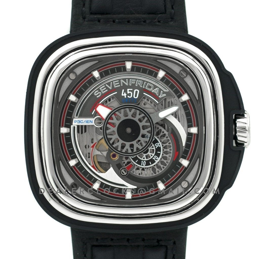 Sevenfriday Men&#39;s P3C-01 HotRod Black Leather Watch