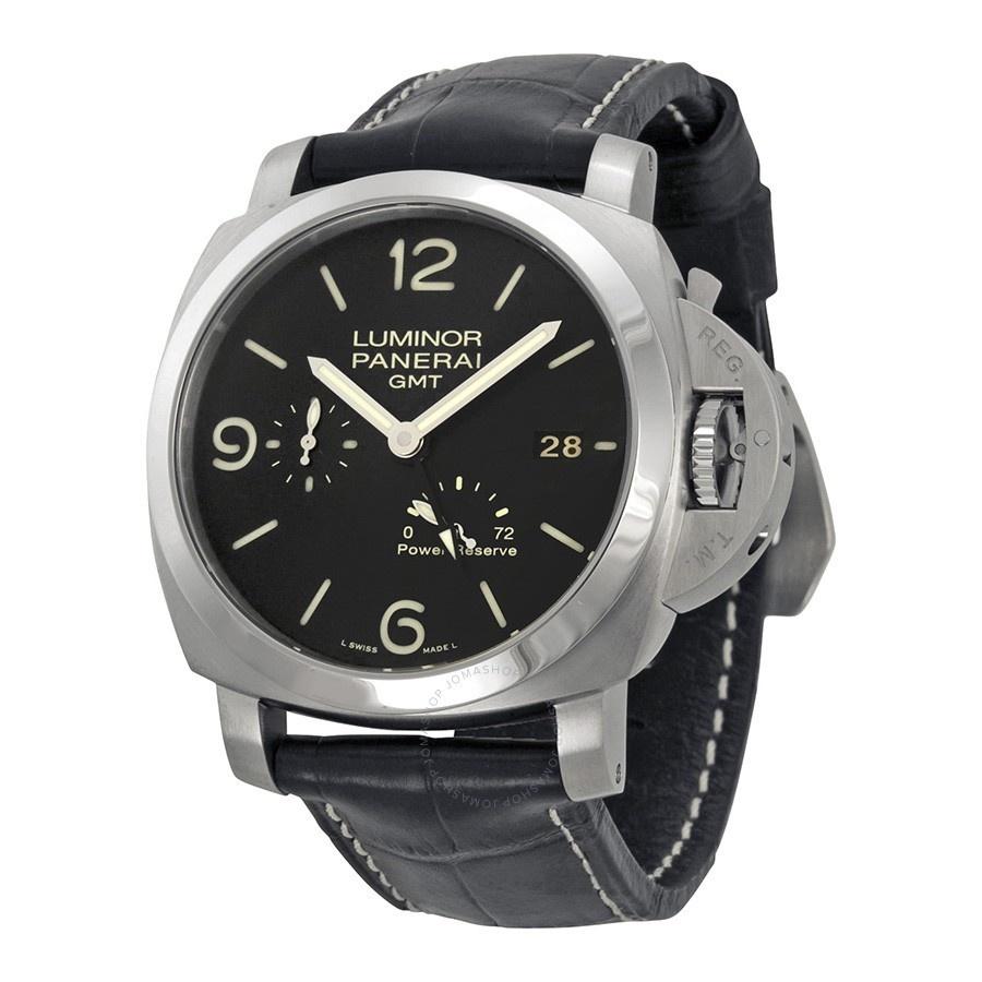 Panerai Men&#39;s PAM00321 Luminor 1950 Acciaio 3 Days GMT Automatic Black Leather Watch