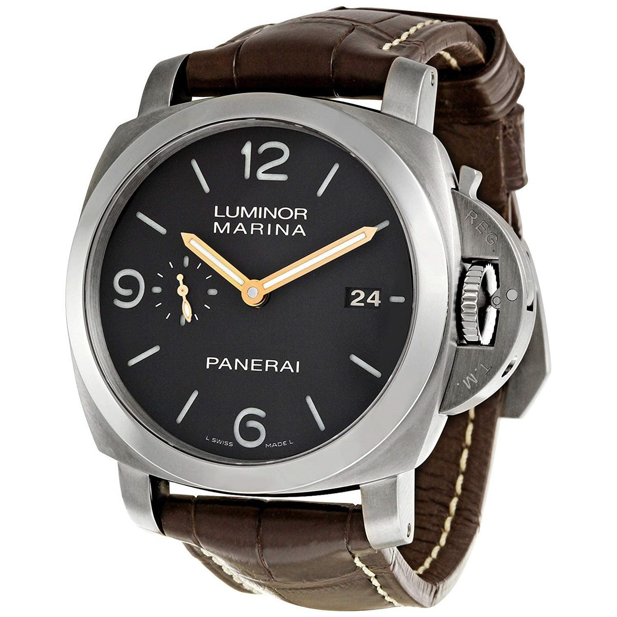 Panerai Men&#39;s PAM00351 Luminor Marina 1950 3 Days Titanio Automatic Brown Leather Watch