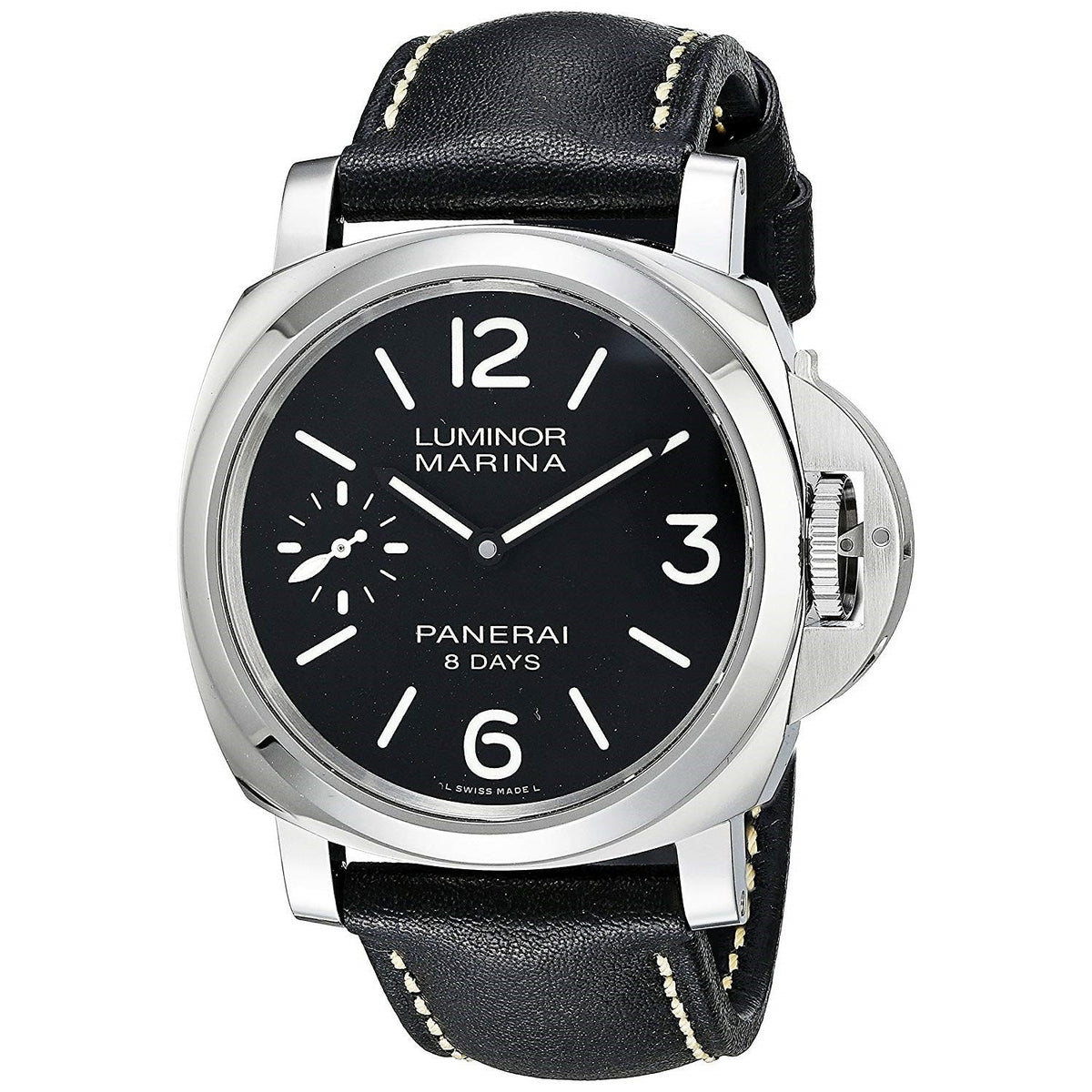 Panerai Men&#39;s PAM00510 Luminor Marina 1950 Acciaio 8 Days Hand Wind Black Leather Watch
