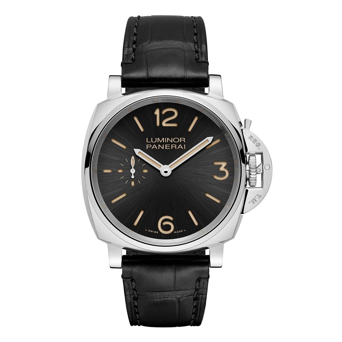 Panerai Men&#39;s PAM00676 Luminor Due Black Leather Watch