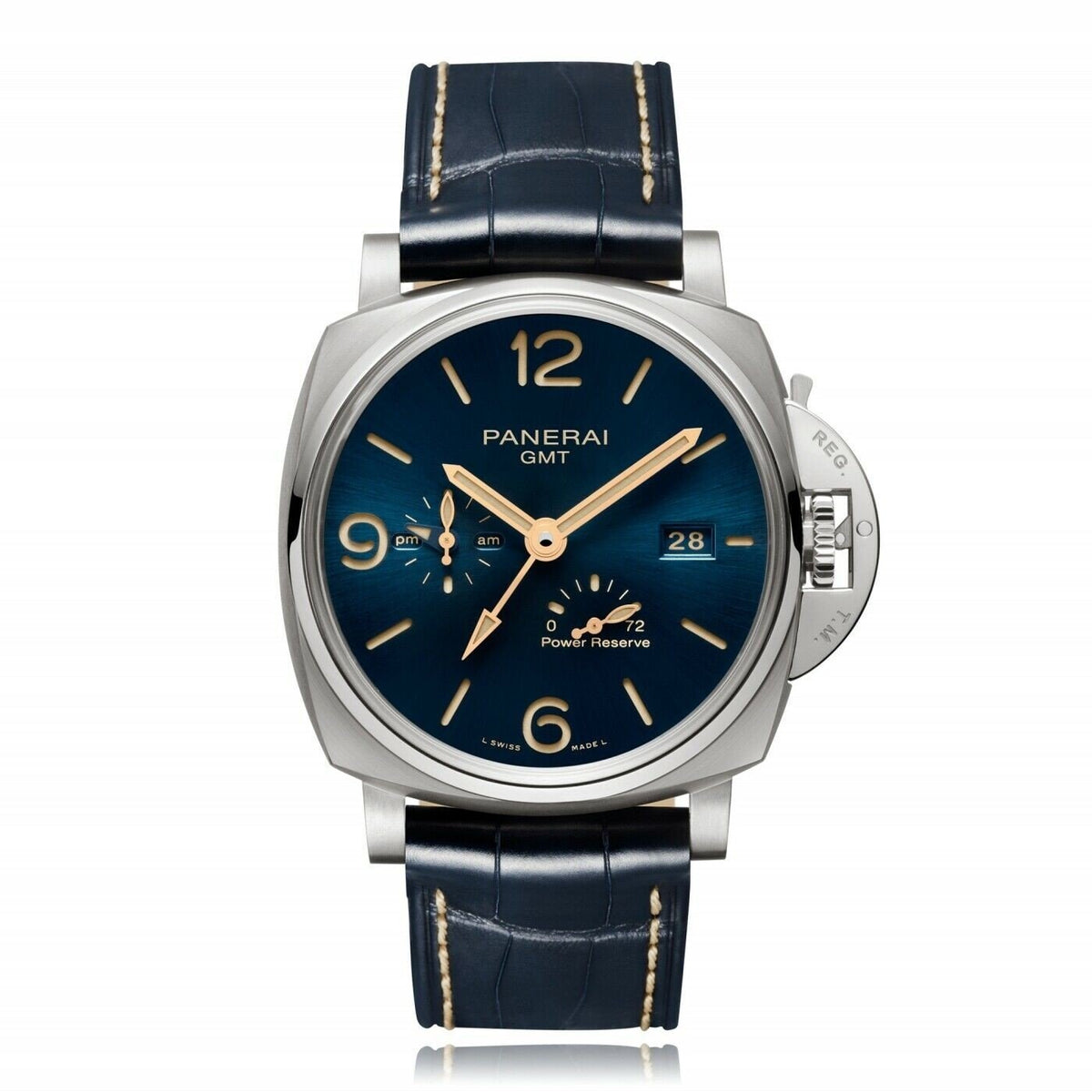 Panerai Men&#39;s PAM00964 Luminor Due GMT Power Reserve Blue Leather Watch