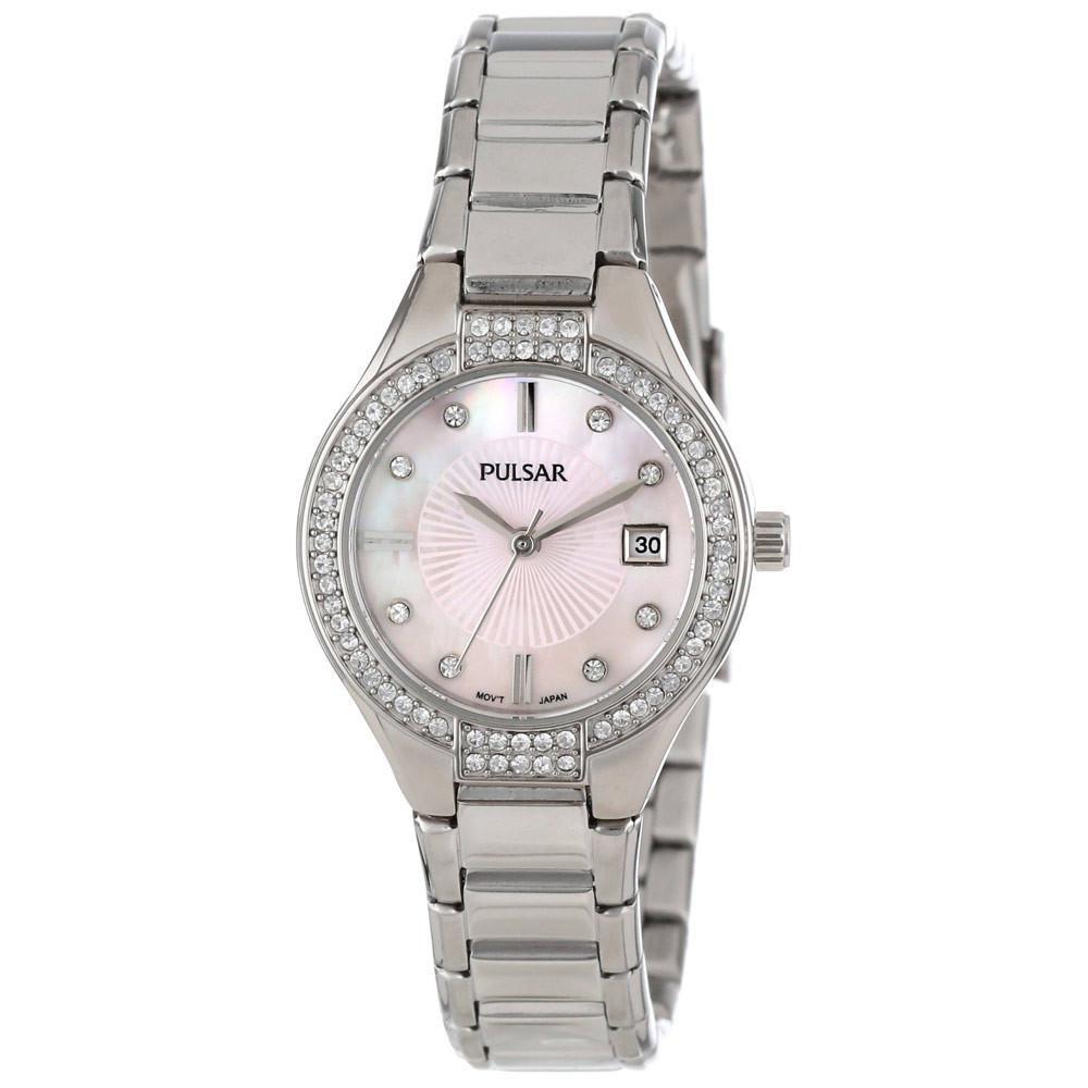 pulsar ladies dress watch Pulsar Dress PVD Gold Plated Silver Dial Leather Strap Ladies Watch PH8280X1