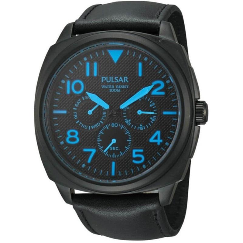Pulsar Men&#39;s PP6083 Chronograph Black Leather Watch