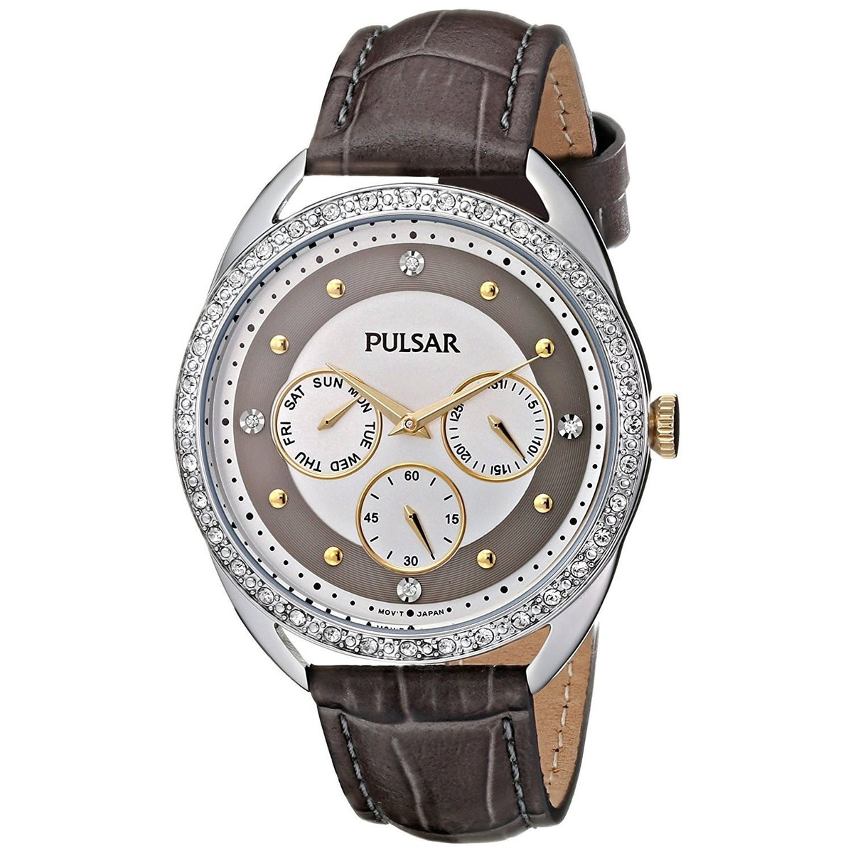 Pulsar Women&#39;s PP6181 Multi-Function Crystal Grey Leather Watch
