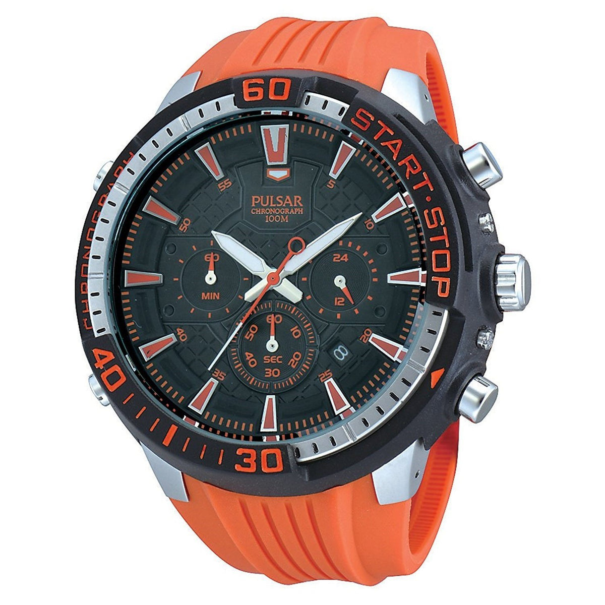Pulsar Men&#39;s PT3511 Chronograph Orange Rubber Watch