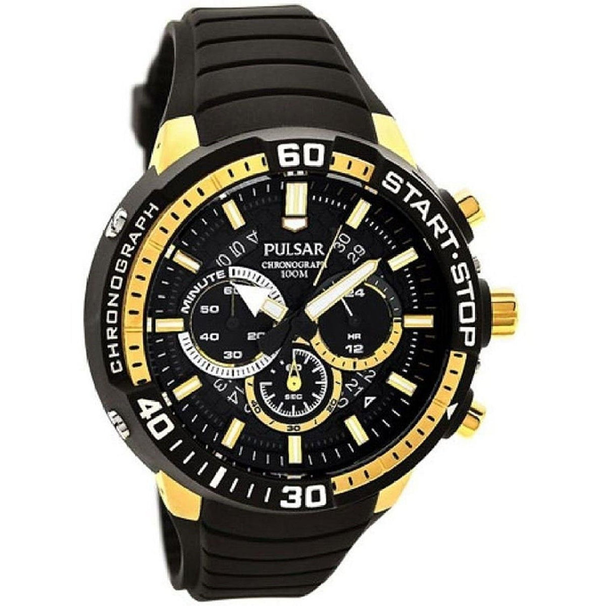 Pulsar Men&#39;s PT3550 Chronograph Black Silicone Watch