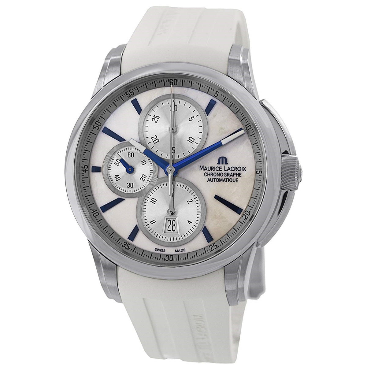 Maurice Lacroix Men&#39;s PT6188-SS001-132 Pontos Chronograph Automatic Chronograph White Rubber Watch