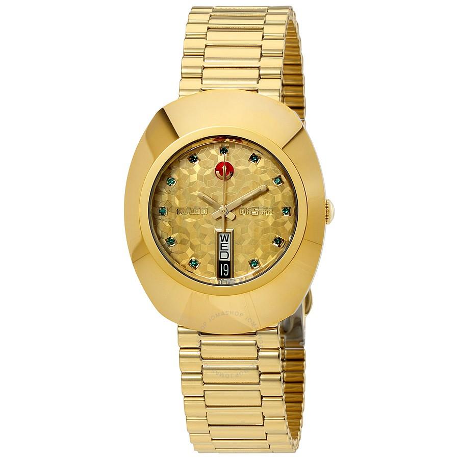 Rado Men&#39;s R12413663 Original L Diamond Automatic Gold-Tone Stainless Steel Watch