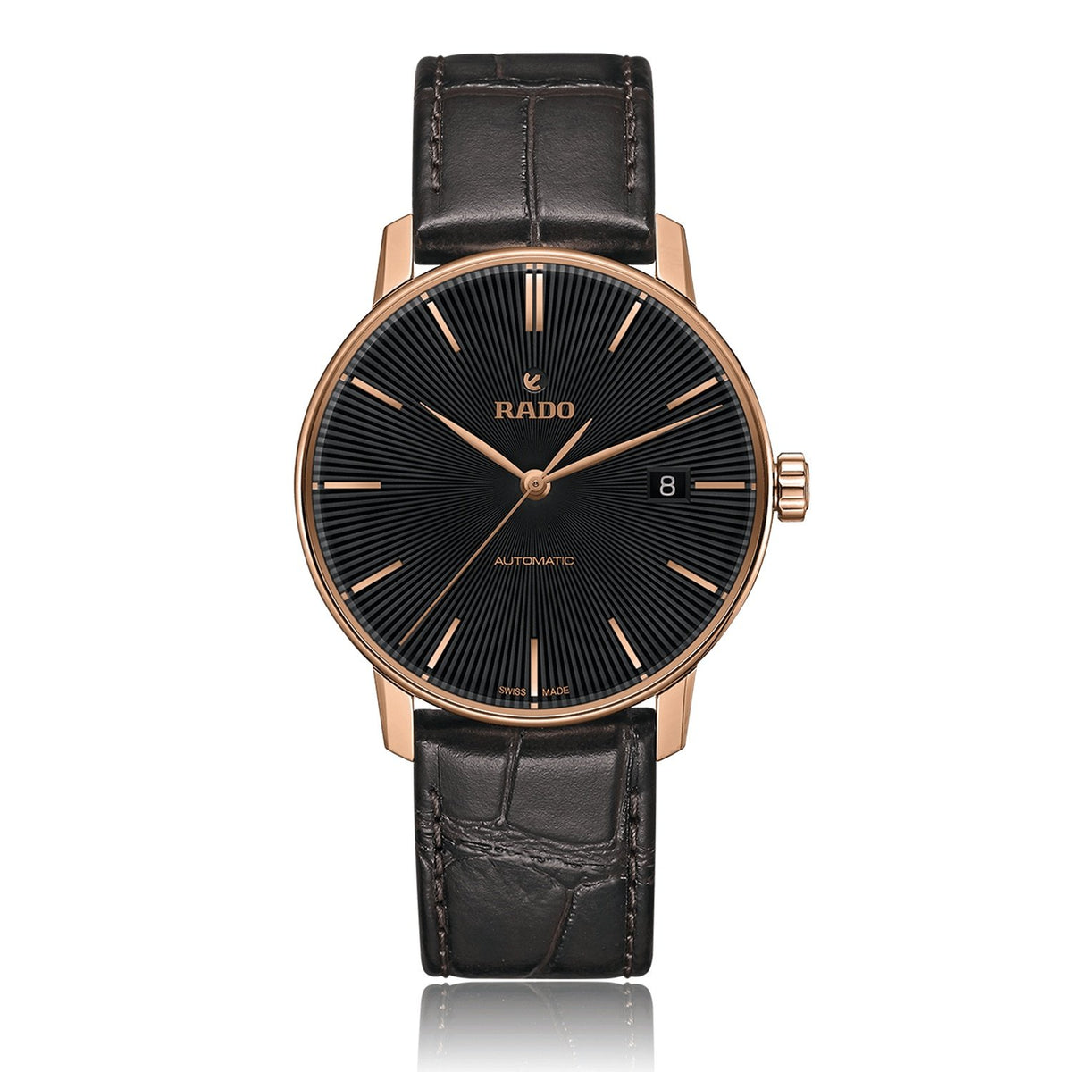 Rado Men&#39;s R22861165 Coupole Classic Black Leather Watch