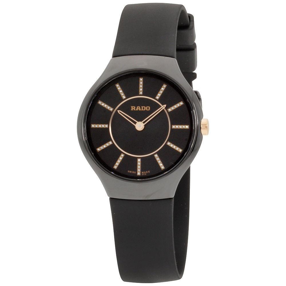 Rado Women&#39;s R27742709 True Thinline Black Silicone Watch