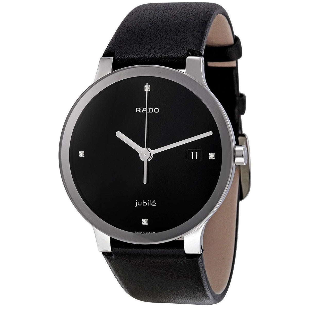 Rado Women&#39;s R30927715 Centrix Diamond Black Leather Watch