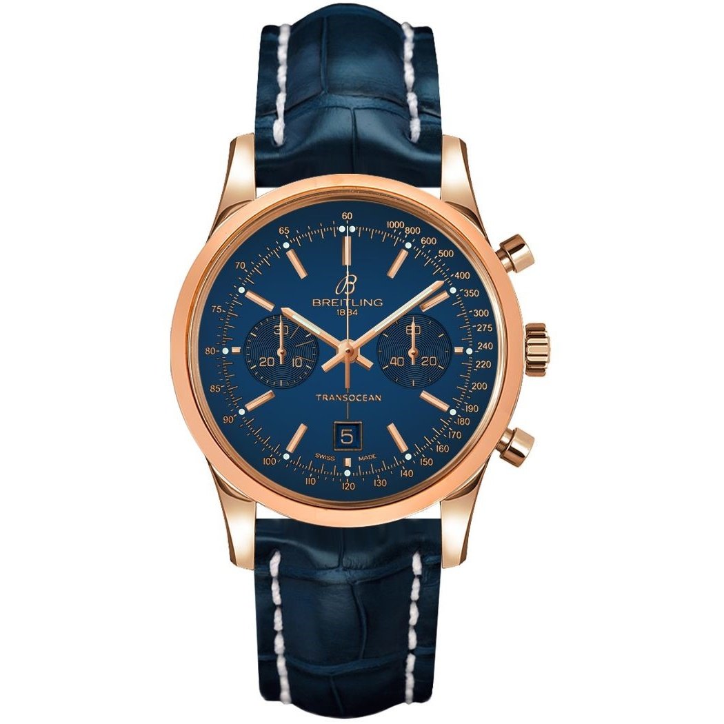 Breitling Men&#39;s R4131012-C863-718P Transocean  Chronograph Blue Leather Watch