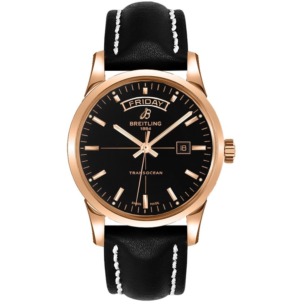 Breitling Men's R4531012-BB70-435X Transocean Day Date Black Leather Watch
