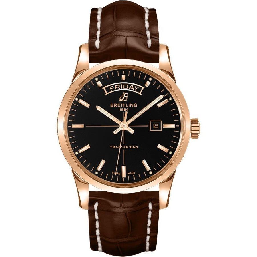 Breitling Men's R4531012-BB70-739P Transocean Day Date Brown Leather Watch