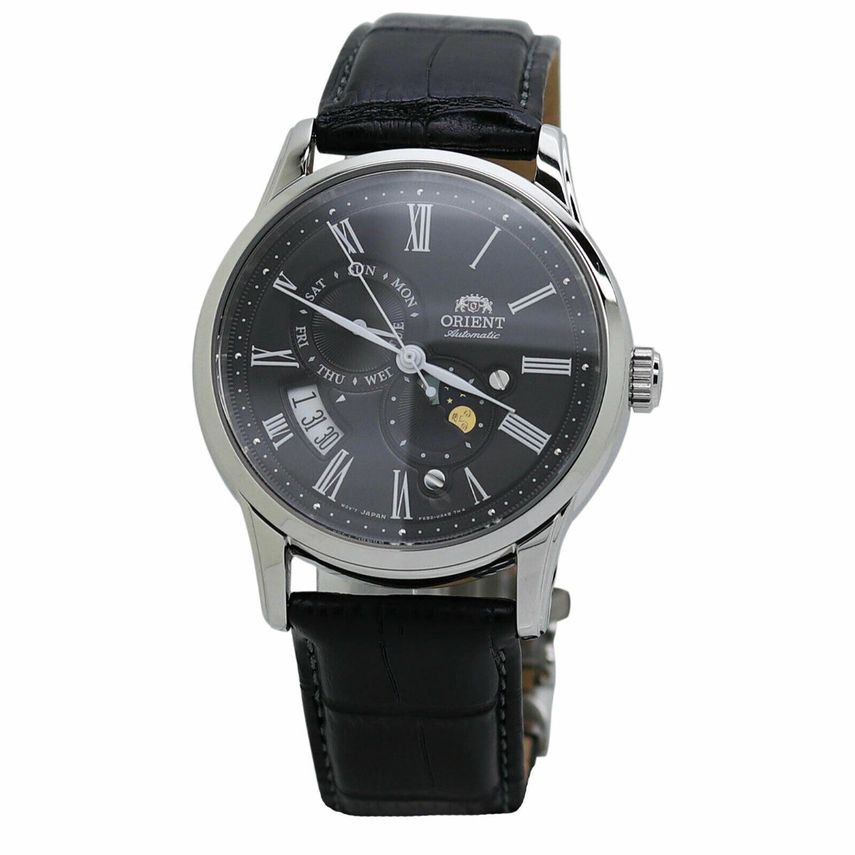 Orient Men's RA-AK0010B10B Sun And Moon Black Leather Watch