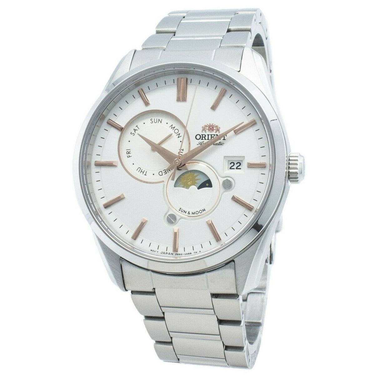 Orient Men&#39;s RA-AK0301S10B Sun and Moon Stainless Steel Watch