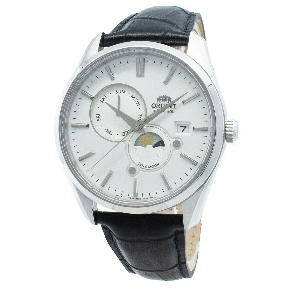 Orient Men's RA-AK0305S10B Sun and Moon Black Leather Watch