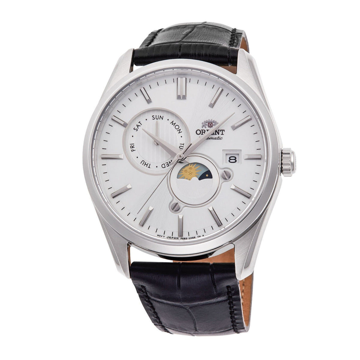 Orient Men's RA-AK0310S10B Sun & Moon Black Leather Watch