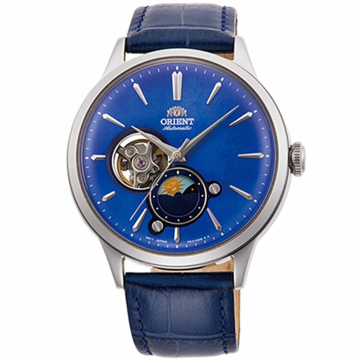 Orient Men&#39;s RA-AS0103A10B Bambino Open heart Blue Leather Watch