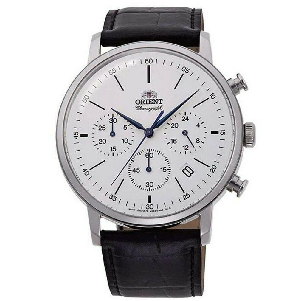 Orient Men&#39;s RA-KV0405S10B Classic Chronograph Black Leather Watch
