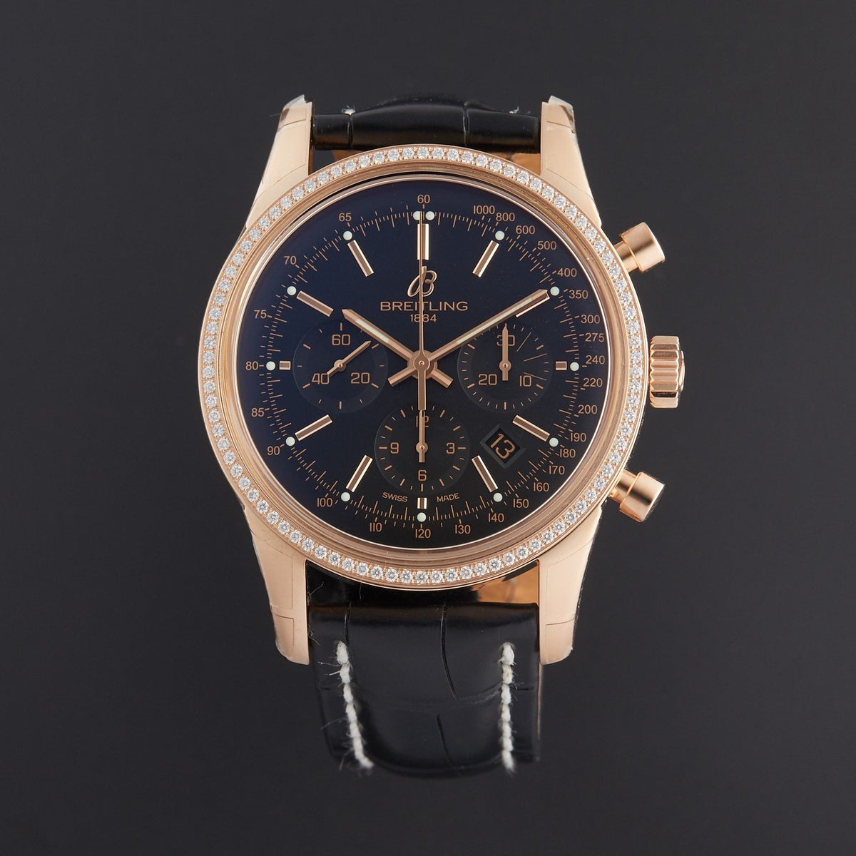 Breitling Men&#39;s RB015253-BB16-743P Transocean Chronograph Chronograph Black Leather Watch