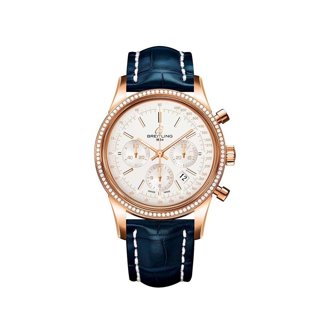 Breitling Men's RB015253-G738-731P Transocean Chronograph Blue Leather Watch