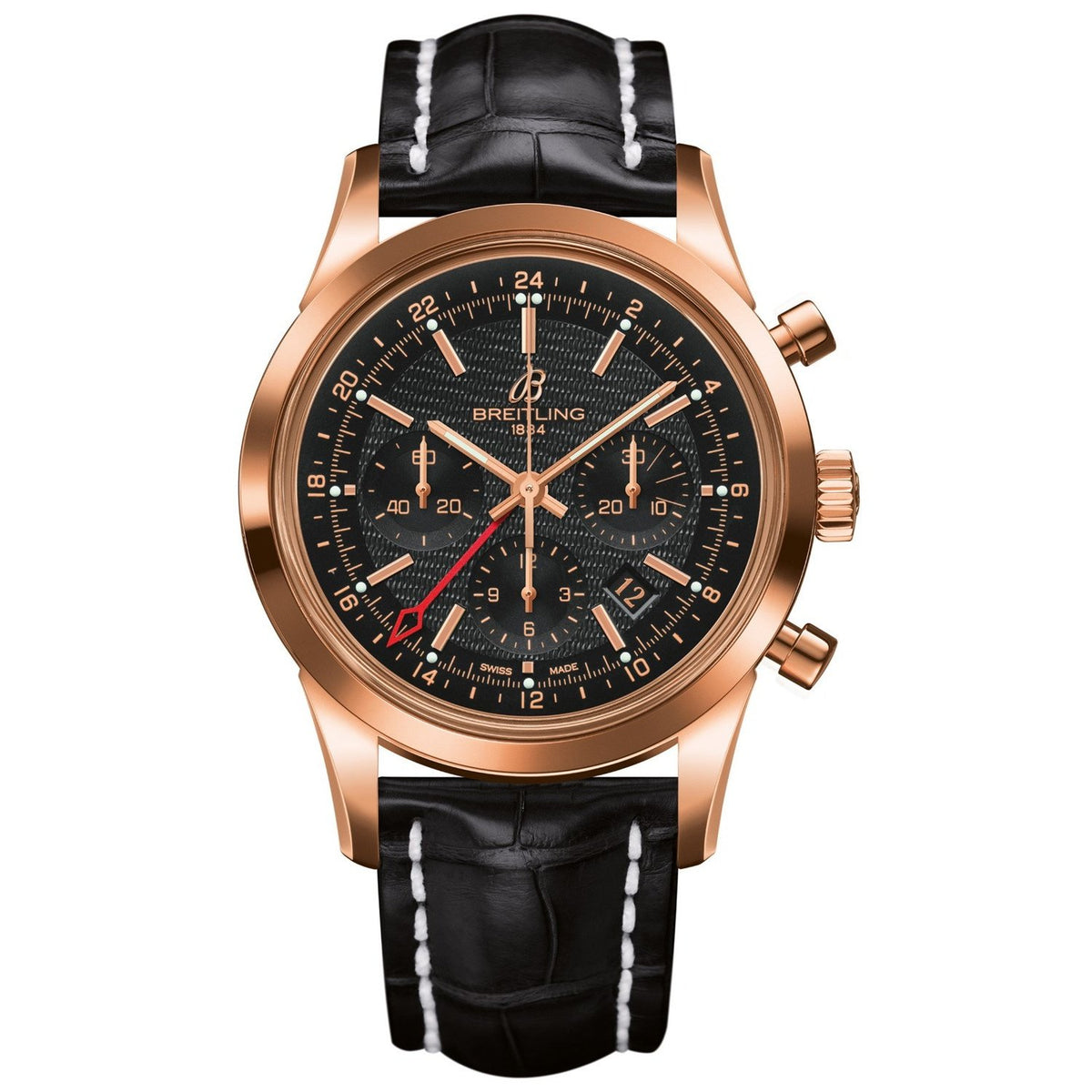 Breitling Men&#39;s RB045112-BC68 Transocean Automatic Chronograph Black Leather Watch