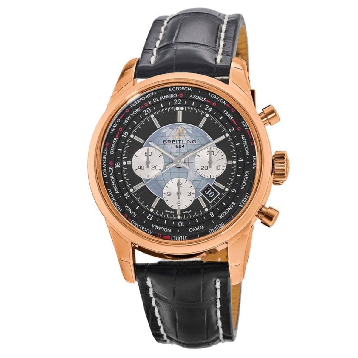 Breitling Men&#39;s RB0510U4-BB63-760P Transocean  Chronograph Black Leather Watch