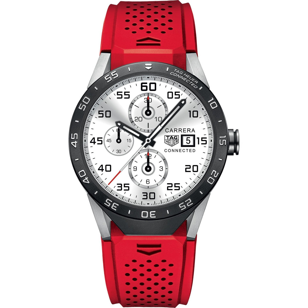 Tag Heuer Men&#39;s SAR8A80.FT6057 Connected Smartwatch Android 4.3+ IOS 8.2+ Bluetooth Gyroscope sensor Haptic engine Microphone Red Rubber Watch