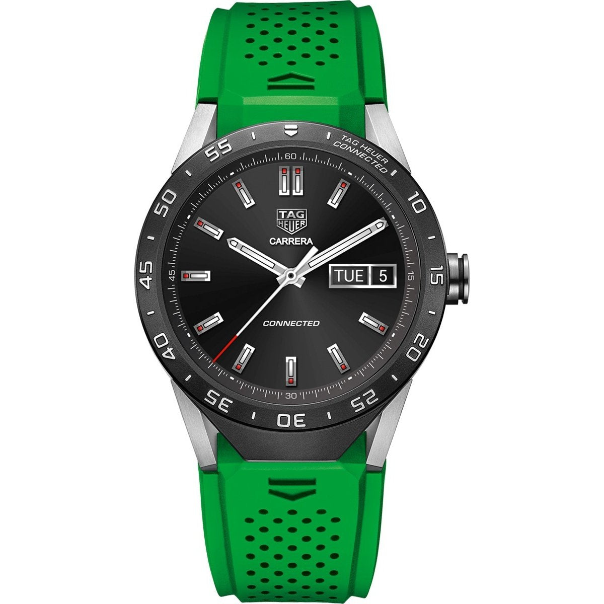 Tag Heuer Men&#39;s SAR8A80.FT6059 Connected Smartwatch Android 4.3+ IOS 8.2+ Bluetooth Gyroscope sensor Haptic engine Microphone Green Rubber Watch