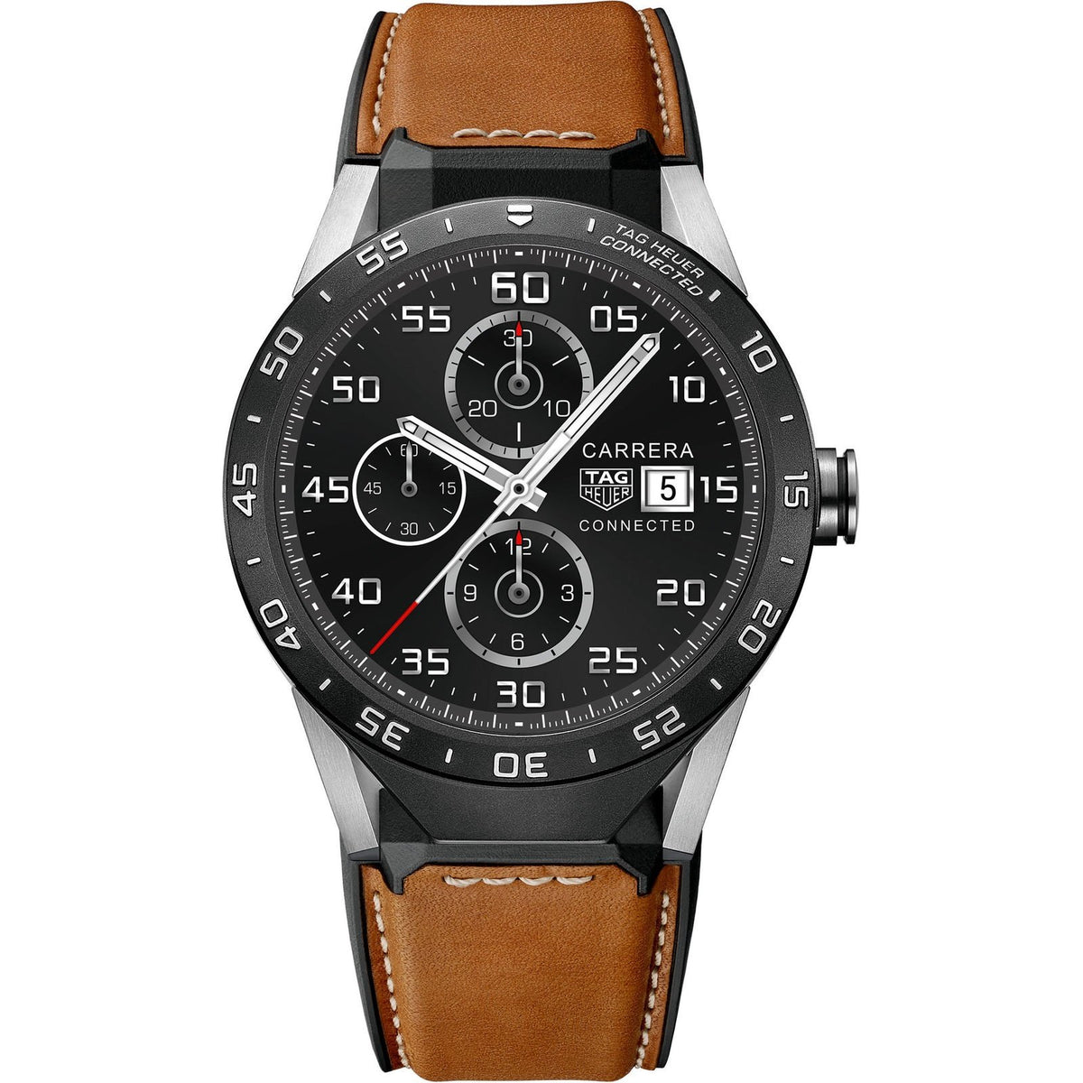 Tag Heuer Men&#39;s SAR8A80.FT6070 Connected Smartwatch Android 4.3+ IOS 8.2+ Bluetooth Gyroscope sensor Haptic engine Microphone Brown Leather Watch