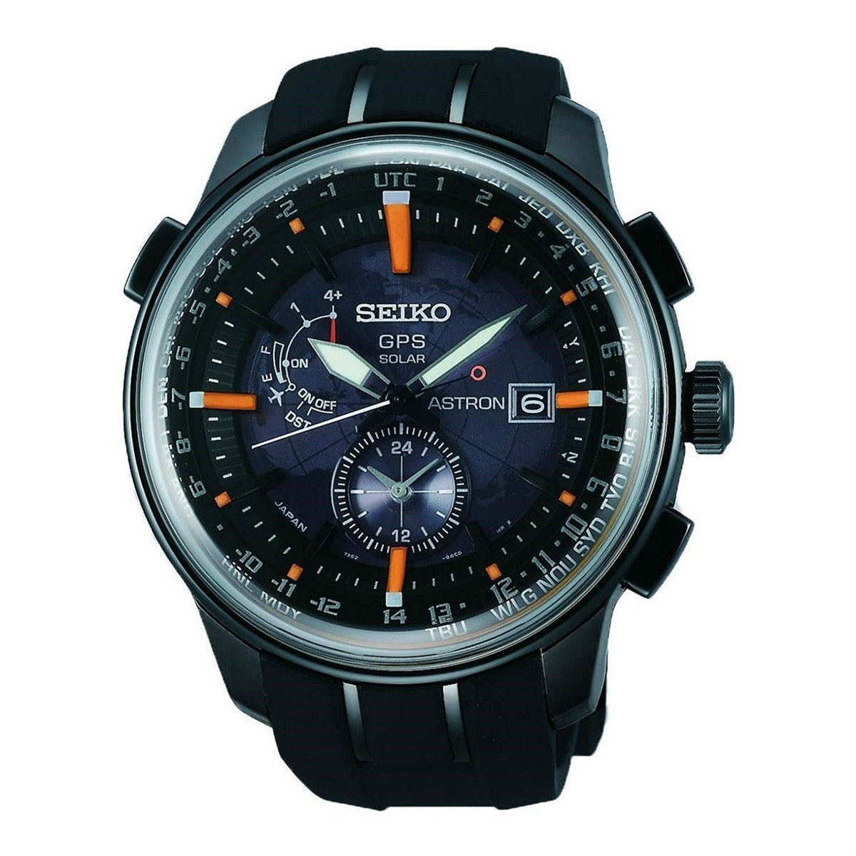 Seiko Men&#39;s SAS035 Astron GPS Solar World Time Black Silicone Watch