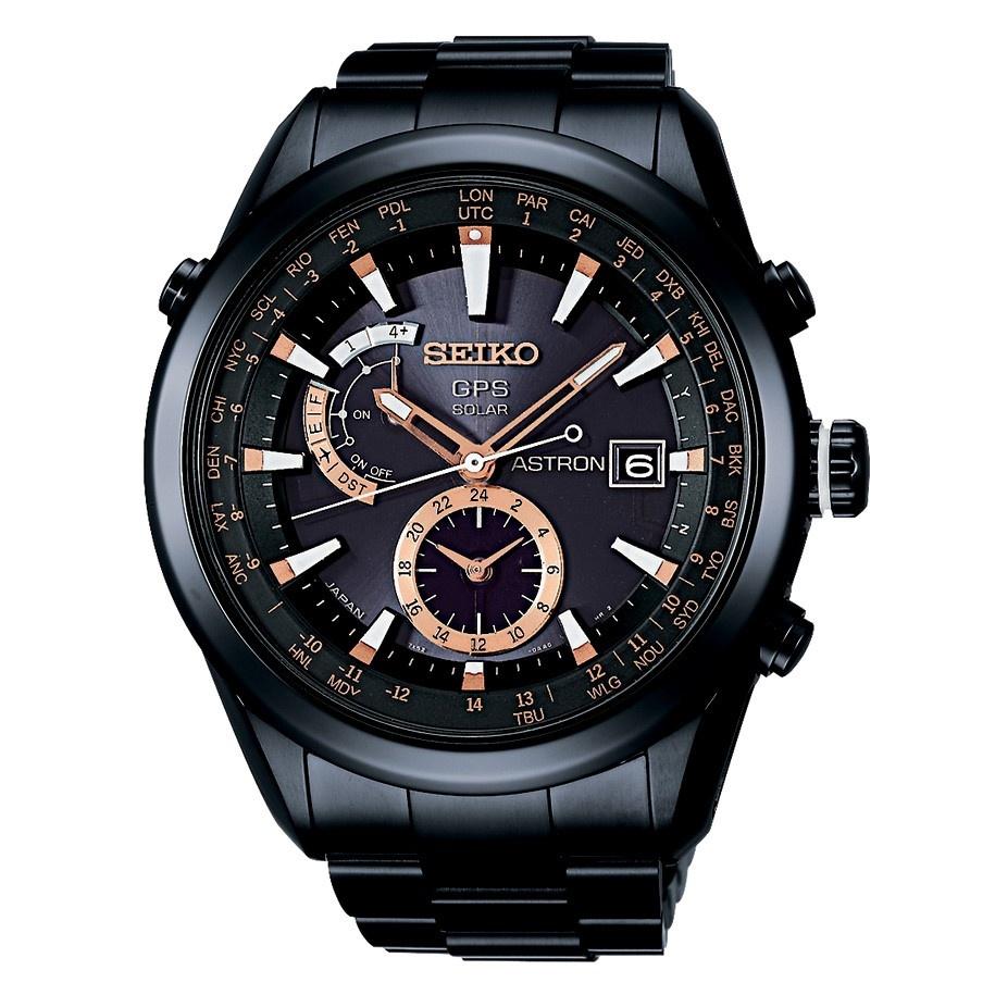Seiko Men&#39;s SAST001 Astron GPS Solar World Time Black Stainless Steel Watch