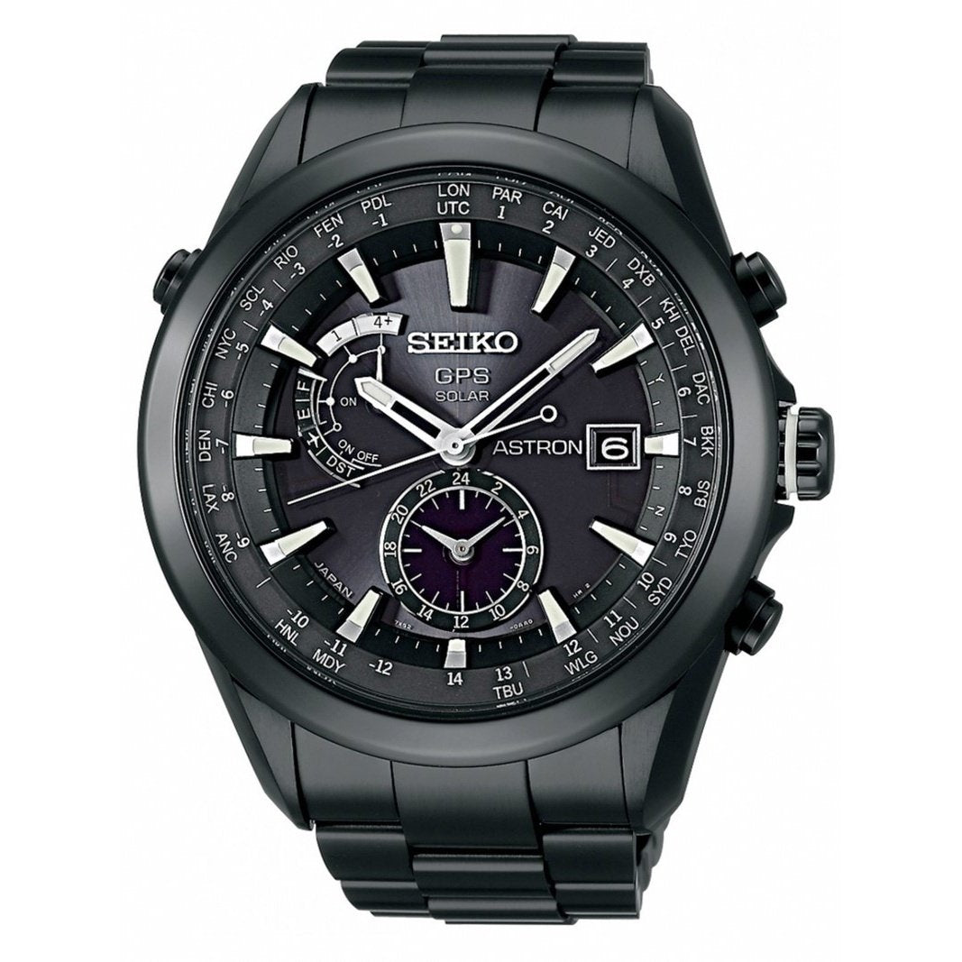 Seiko Men&#39;s SAST007 Astron GPS Solar World Time Black Titanium Watch