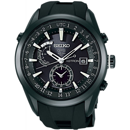 Seiko Men's SAST011 Astron GPS Solar World Time Black Silicone Watch