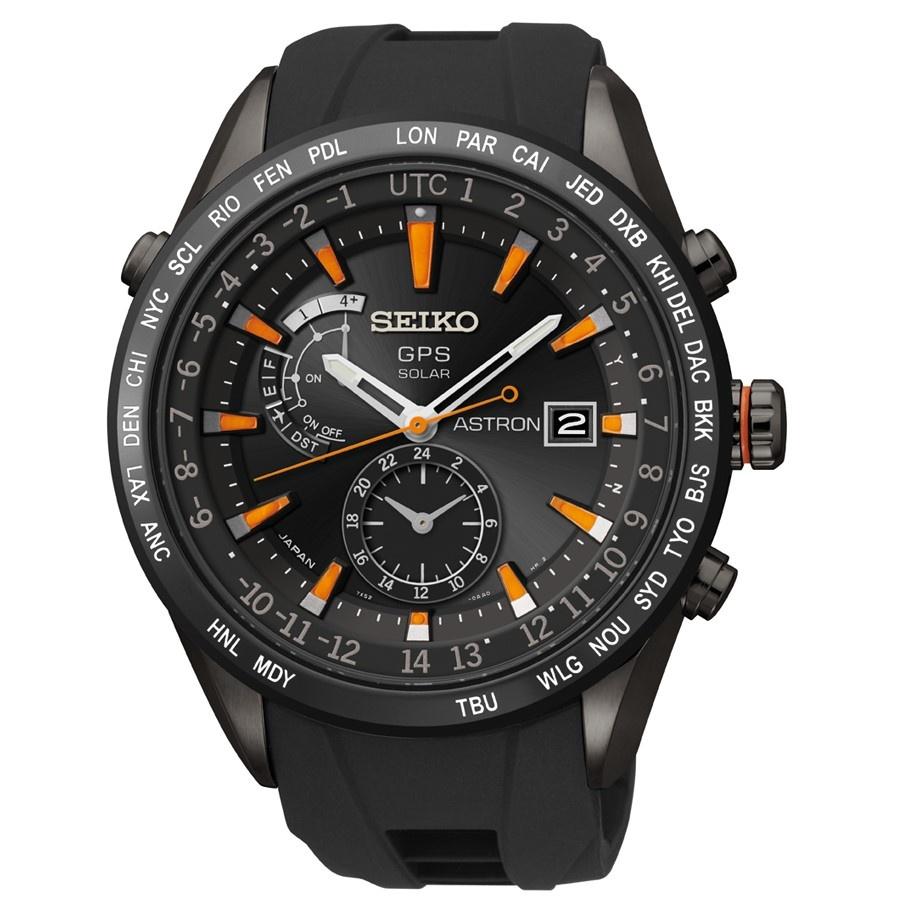 Seiko Men&#39;s SAST025 Astron GPS Solar World Time Black Stainless Steel Watch