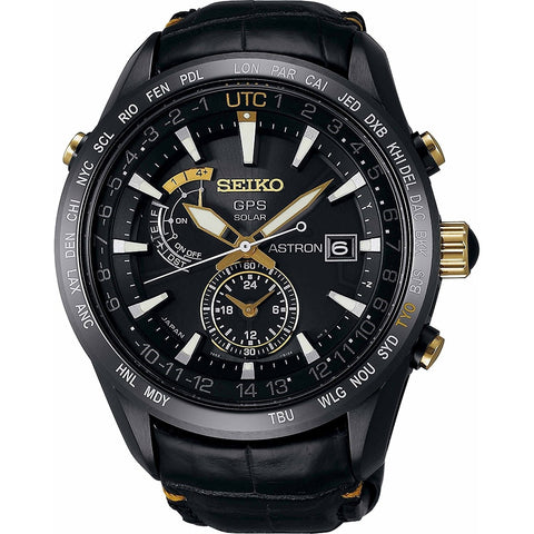 Seiko Men's SAST100 Astron GPS Solar Limited Edition World Time Black Leather Watch