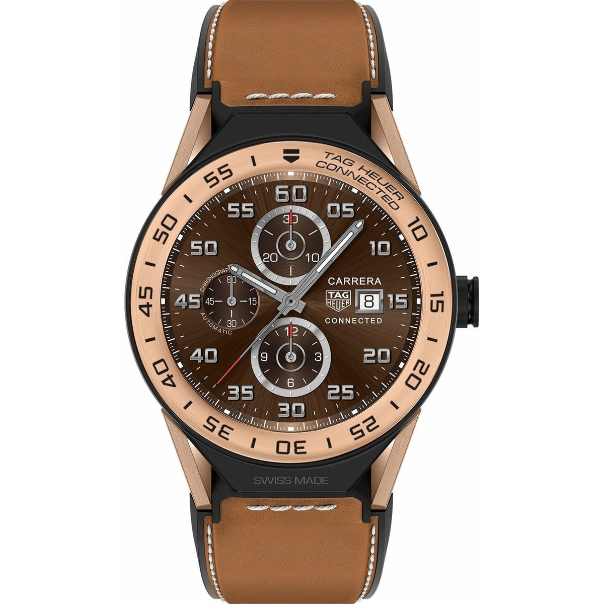Tag Heuer Men&#39;s SBF8A5000.32FT6110 Connected Modular 45 Chronograph Brown Leather Watch