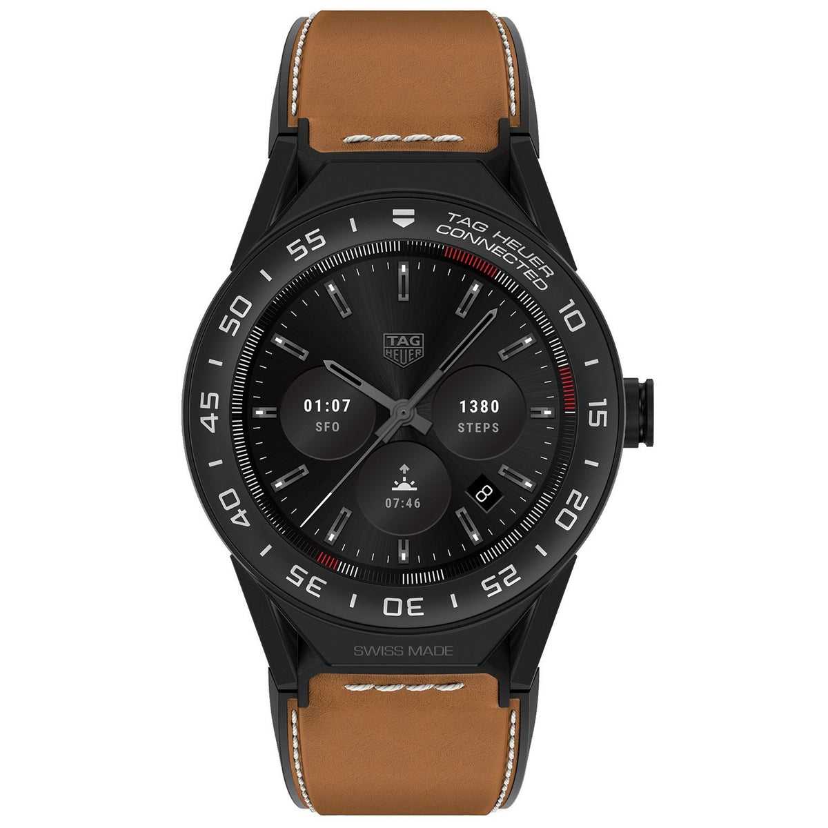 Tag Heuer Men&#39;s SBF8A8013.32FT6110 Connected Modular 45 Chronograph Brown Leather Watch